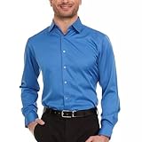 Geoffrey Beene Mens Classic Fit Sateen Stretch Button Down Dress Shirt Formal Wrinkle Resistant Ocean Blue