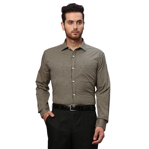 Image of Park Avenue Men's Pure Cotton Checks Pattern Slim Fit Semi Cutaway Collar Full Sleeve Formal Shirt
