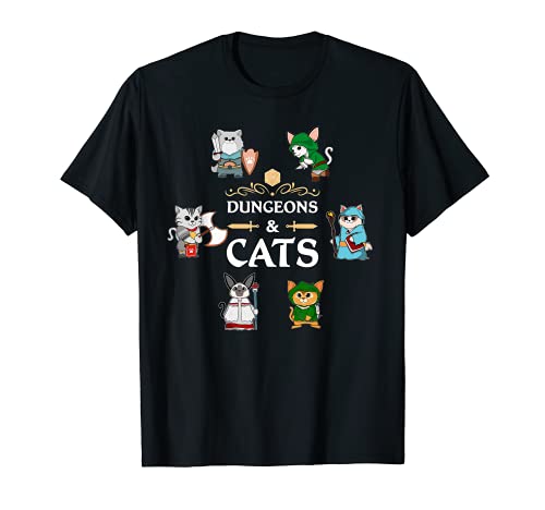 Adventurer Cats RPG D20 Dice RPG Fantasy Roleplaying Gamers T-Shirt
