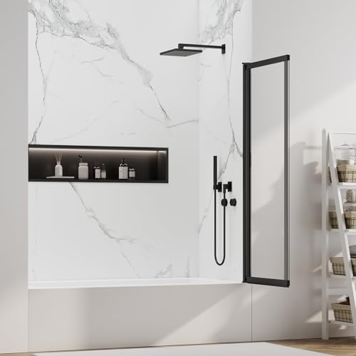 Image of 40 inch W x 59 inch H Pivot Tub Shower Door, 3 /16 inch(5mm) Glass, Matte Black