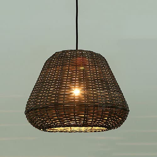 Lámpara colgante tejida de ratán NAMFHZW de 14" para iluminar tu balcón con calidez natural