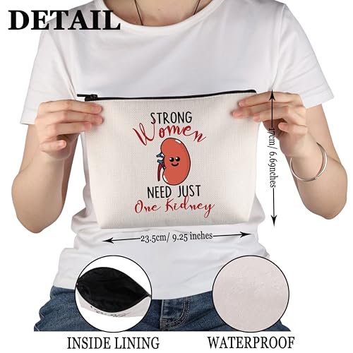 PWHAOO Kidney Donor Gift Strong Women Need Just One Kidney Makeup Bag Kidney Transplant Warrior Cosmetic Bag One Kidney Club Merch (Just One Kidney M)2