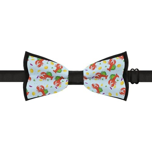 Cartoon Red Lobster And Lemon Print Bow Tie for Men Adjustable Necktie Funny Tie Neck Ties for Weddings Party