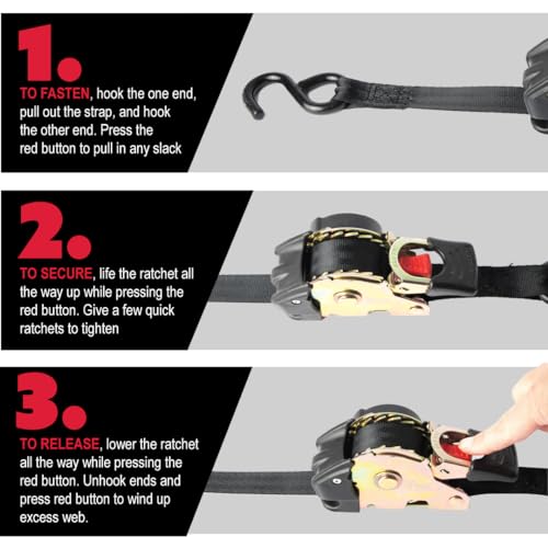 Erickson 34413 Pro Series Black 1 Inch X 6' Retractable Ratcheting Tie-Down Strap thumb #3