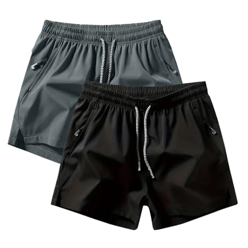 Ybwhjwx Men's Running Shorts 2 Pack Quick Dry Athletic Workout Gym ShortsMen Lightweight Beach Shorts with Pockets (US, Alpha, Medium, Regular, Short, Black/Gray)