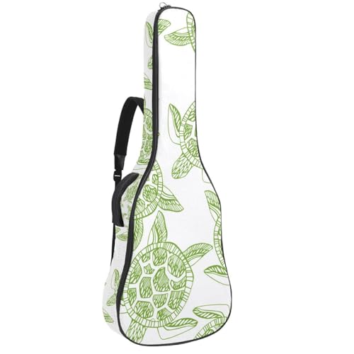 Housse pour guitare acoustique verte avec sangle pour soulager le dos durant le transport à pied