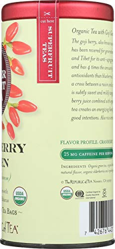 The Republic Of Tea Goji Berry Green Superfruit Tea, Tea Bag Tin, 50 Count #TOP4