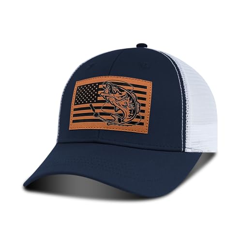Image of Fishing Hat Fishing Gifts for Men, Bass Fish Flag Hats, Fishing Gear Accessories Stuff, Adjustable Fishing Trucker Hat