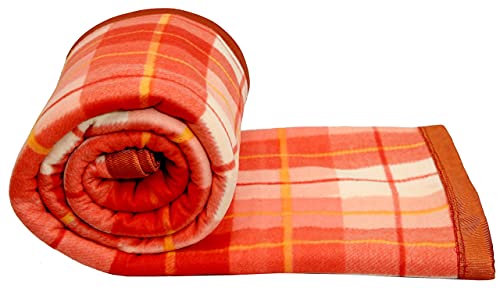 Image of Modern Check All Season Polar Fleece Single Bed Blanket, 60X90 Inches - Red, 300 TC