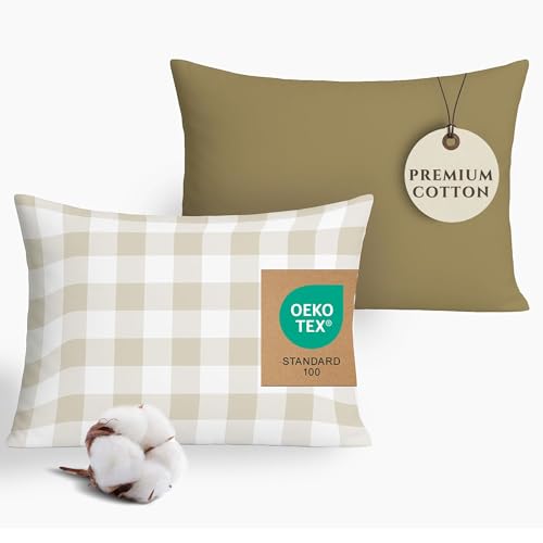 Pobibaby - 2 Pack Premium Toddler Pillowcase - Ultra Soft Jersey Knit - Crib Pillow, Kids Pillow, Travel Pillow Case Cover (Gingham Khaki)