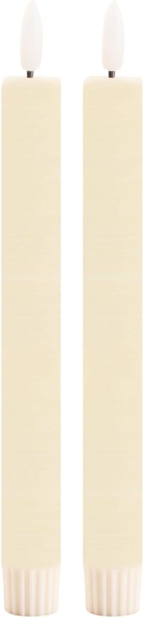LED Taper Candles Set of 2 - Cream Flickering Flameless Candles - Battery Operated Home Decor Beige