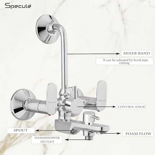 Image of Coral Wall Mixer for Bathroom 3 in 1 | Mixer Tap with Hand Shower, 1.5 Meter Hose & Diverter | Bathroom Shower Set | Wall Mixture | Chrome Finish