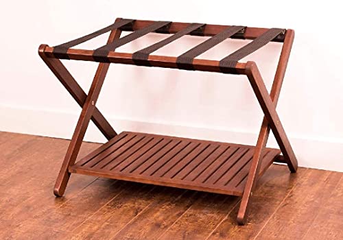 Image of EARLYWOOD Solid Teak Wooden Fully Assembled Luggage Rack with Shoe Shelf For Bedroom,Entryway,Hotel And Guest Room (68.58 Lx 43.18 W x 58.42H cm) (Design 17)
