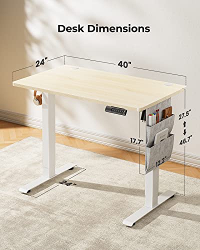 Image of Marsail Electric Adjustable Height Standing Desk with Storage Bag, 40 * 24 inch Sit Stand Up Desk for Home Office,Computer Gaming Workstation, 4 Memory Height Settings,Cable Manager, and Headphone Hook