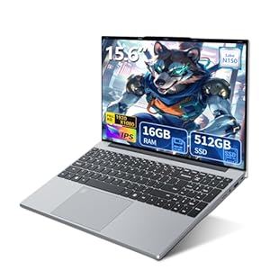 Computadora portátil de 15.6 pulgadas, procesador N150 de cuatro núcleos (hasta 3.6 GHz), portátil tradicional de 16 GB RAM 512 GB SSD, teclado retroiluminado, desbloqueo de huellas dactilares, FHD