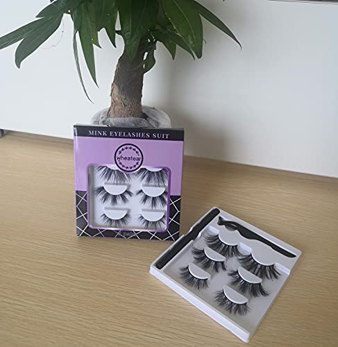 Wheatear Real Mink Lashes Natural Look Dramatic 17-20MM Fluffy Volume Long Fake Eyelashes Pack 3 Styles Mixed, Black