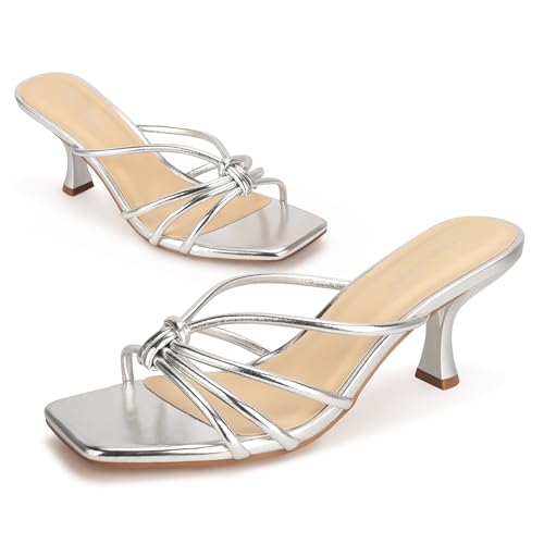 Image of Women's Strappy Square Open Toe Kitten Heels Sandals Knotted Design Summer Fashion Slip On Mule Style