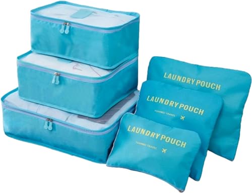 Kit Organizador de Mala de Viagem Prático 6 Peças Necessaires para Roupas, Maquiagens,cuecas calcinhas e meias Bagagen-Lene (Azul Turquesa)