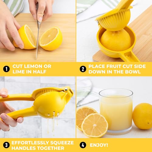 Zulay Kitchen Metal Lemon Squeezer - Handheld Lemon Juicer Squeezer - Easy to Use Citrus Juicer - Manual Press for Extracting the Most Juice Possible - Extracts Every Last Drop