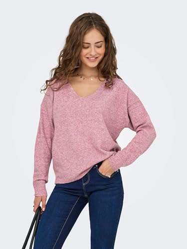 ONLY Damen Strickpullover V-Ausschnitt Sweater Onlrica Life L/S V-Neck Pullo KNT Noos 15224360 ,Heather Rose ,M – Ansicht 2