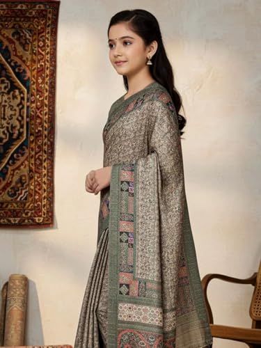 Image of AKHILAM Women's Shimmer Pashmina Silk Abstract Printed Saree With Unstitched Blouse Piece (BBABY7502 AI Parent)