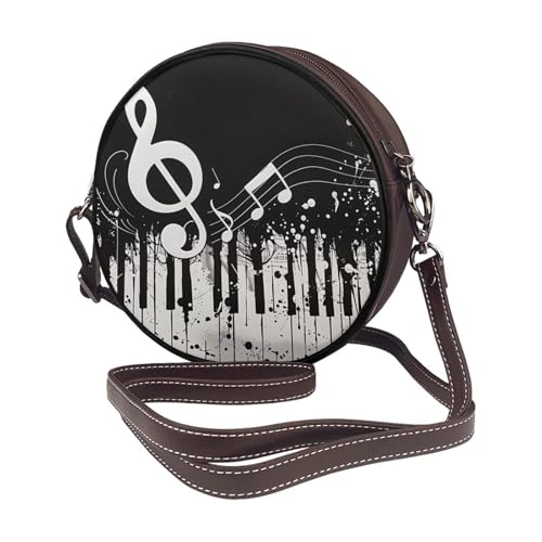 Women Music Notes Printed Cute Round Leather Shoulder Bag with Adjustable Strap Black White Coffee One Size2