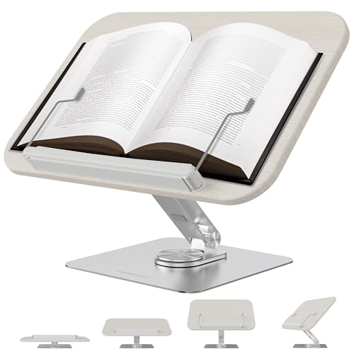 HARRYFIT Book Stand for Reading, 360&deg; Rotate & Multi Heights Adjustable Book Holder,Foldable...