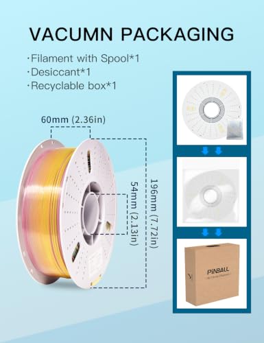 Image of PINBALL Rainbow PETG 3D Printer Filament 1.75mm ±0.02mm, Transparent Multicolor Printing Filament, Translucent PETG Filament, 1KG /2.2lbs