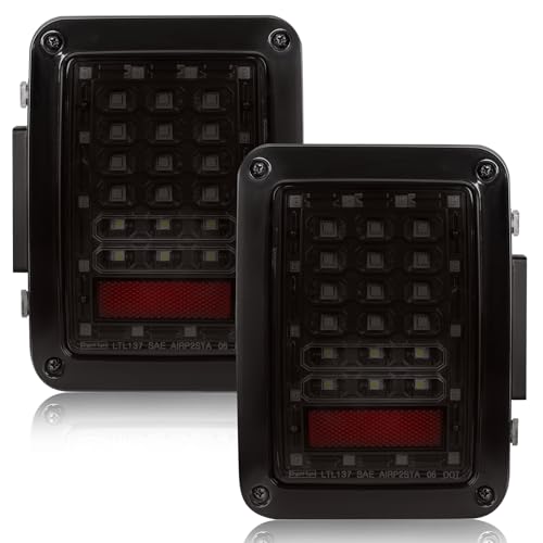 MAYELLO LED Tail Lights Compatible with Jeep Wrangler JK JKU 2007-2018 Smoked Lens w/Brake Light Running Light Reverse Lights 2PCS