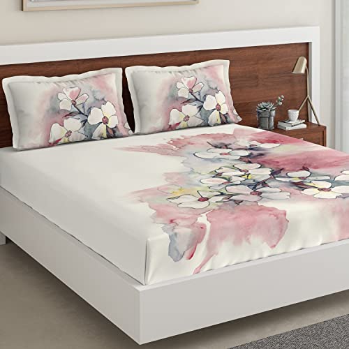 Image of DDECOR Live Beautiful Bedsheet Set - Maxima Collection 100% Cotton 144 TC Bedsheet for Double Bed, Floral, 136Tc, King Bedsheet with 2 Pillow Covers Red