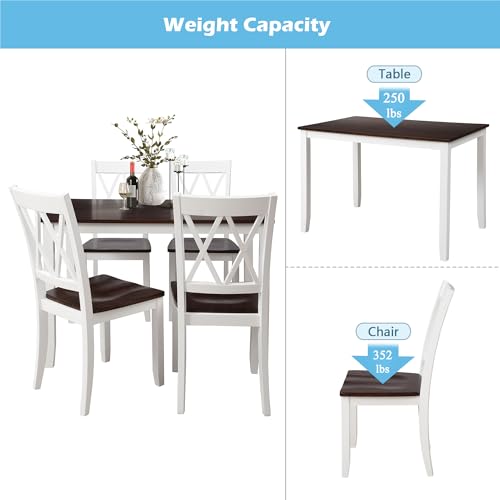 Image of Harper & Bright Designs 5-Piece Wood Dining Table Set for 4, Kitchen Furniture Set with 4 High Back Dining Chairs for Small Places,White+Cherry