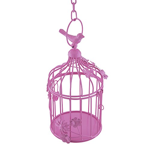 Image of Homesake Pink Hanging Cage Tealight Candle Holder with Floral Vine & Hanging Chain, Decorative Metal Lantern for Diwali Decoration, Home Decor, Balcony, Living Room, Return Gifts for Pooja