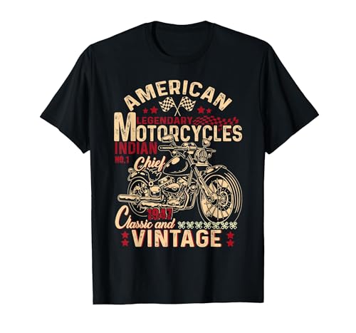 Moto Indienne rétro Vintage pour Vieux Motard drôle T-Shirt, Homme, Noir, XL