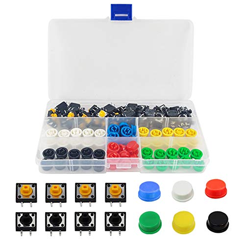 YIXISI 120 pièces (12 x 12 x 7.3mm) Interrupteurs à bouton-poussoir tactiles, Kit d'assortiment d'interrupteurs, bouton-poussoir momentanés à 4 broches,...