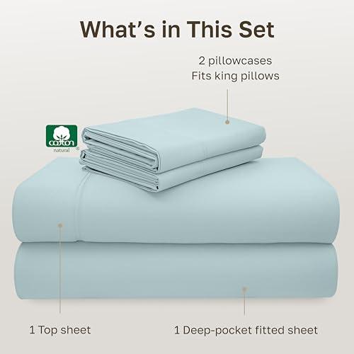 Image of California Design Den Luxury King Size Sheet Set - 100% Cotton, 600 Thread Count Deep Pocket King Sheets, Hotel-Quality Bedding with Sateen Weave - Seafoam