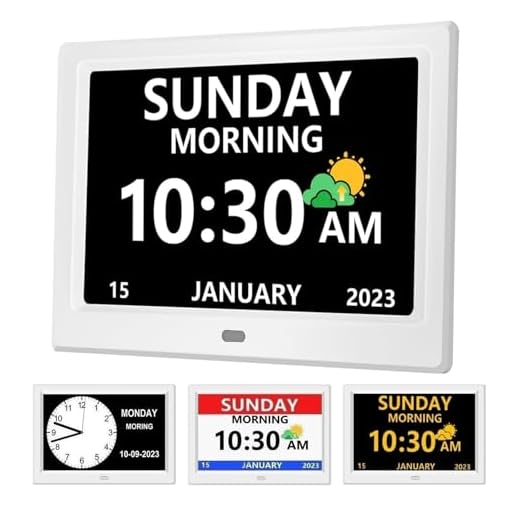 10 Inch Clock with Day and Date for Elderly Large Display Digital Clocks 12 Alarm 3 Display Modes Large Font Alzheimer's Clock Alarm Clocks for Seniors Auto DST 10in White