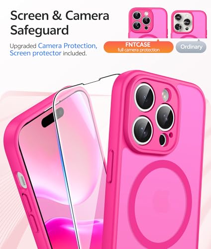 Image of FNTCASE for iPhone 14 Pro Case: [Compatible with Magsafe] Translucent Matte Cases with [Full Camera Protection] [Screen Protector] Military Grade Shockproof Protective Phone Cover - Hot Pink