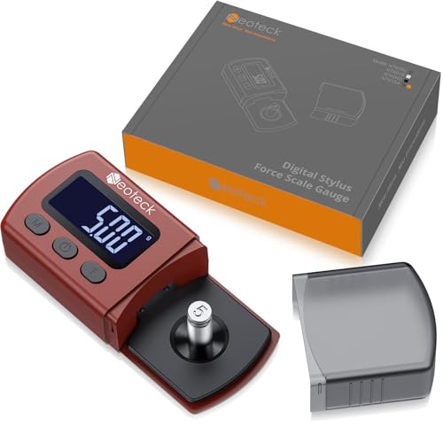 Neoteck Tester Scala Forza di Stilo per Giradischi Bilancia 0-5g con Display Invertito Misuratore della Forza di Tracciamento dello Stilo della Cartuccia Digitale con Retroilluminazione LCD - Rosso