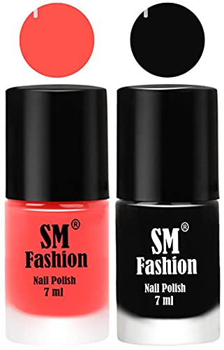 Image of Long Lasting Nail Polish | Nail Paint Combo 7 ml Each) - Set of 2 Baby Pink-Black
