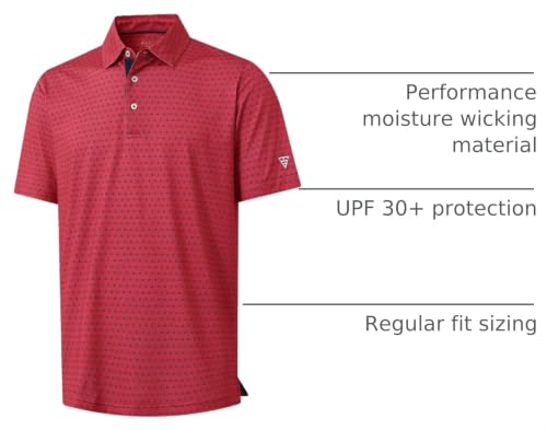 Image of M MAELREG Mens Golf Shirt Short Sleeve Dry Fit Print Moisture Wicking Performance Patterns Collared Polo Shirt