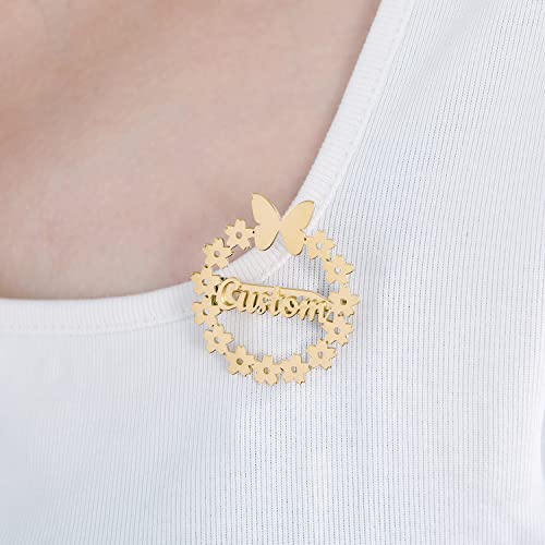 Personalized Signature Customized Stainless Steel Name Piercing Brooches And Nameplate Personalized - Custom Made Design Name Tag Pins For Women Daily Jewelry (Butterfly Silver) #TOP1