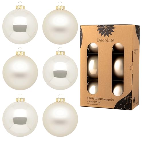 DecoLite: Christbaumkugeln aus Glas Ø 10 cm (6 Stück) - Champagner - matt/glänzend