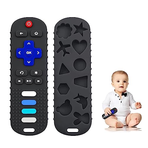 Image of ERSIHUA Silicone Baby Teething Toys, TV Remote Teethers for 6-12-18 Months Infant, TV Remote Control Shape Toddlers Silicone Teethers, Chew Toys for Boys and Girls (Black)