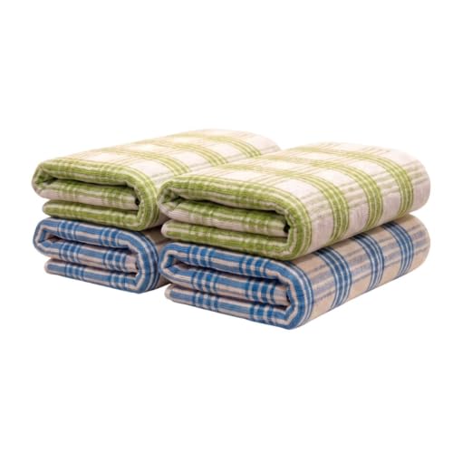 Image of Athom Living Premium Hand Towels- Cotton, 400 GSM, Ultra Soft, Quick Dry, Highly Absorbent | for Hand, Kitchen and Gym | 60 * 40 cm, Pack of 4 (Green & Blue Strips)