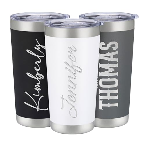 Personalized 20oz Tumbler with Engraved Name | White Stainless Steel
