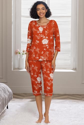 Image of PrinStory Womens Pajama Sets Capri Pjs Soft Lounge Sets XS-4XL