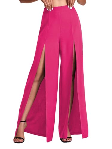 Women's Split Thigh Wide Leg Pants Casual Elastic High Waisted Business Trousers2