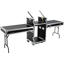 14U PA DJ Pro Audio Rack/Road ATA Case with 2 DJ Work Tables, Heavy-Duty Plywood Av Rack Case with Casters, Mobile 2 Tiers Studio Rack for Storing Electronic Equipment, Metal Corners