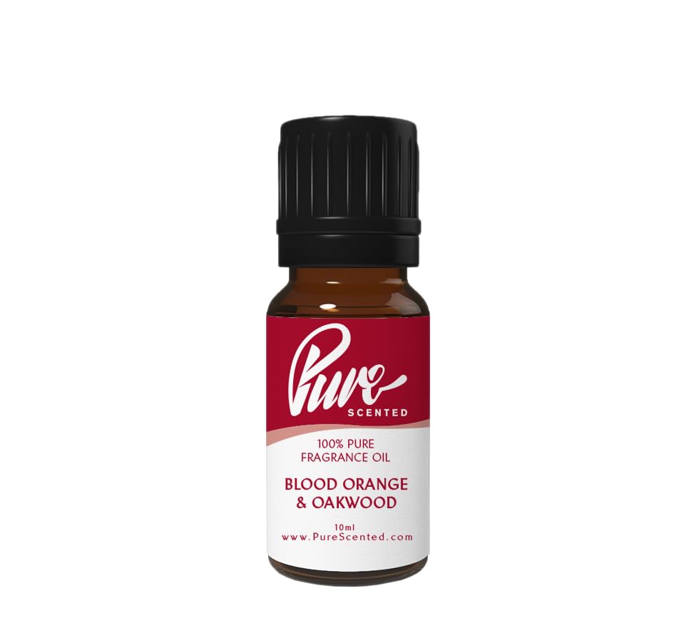 Pure Scented 10ml Fragrance Oils - 1 x 10ml Suitable for Candles, Soaps, Slime, Diffusers, Cosmetics, Wax Melts, Designer (1 x 10ml, Blood Orange & Oakwood)