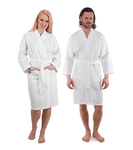 Classic Turkish Towels Waffle Weave Bathrobe - Premium Spa and Hotel Robe 100% Turkish Cotton (Large/X Large)